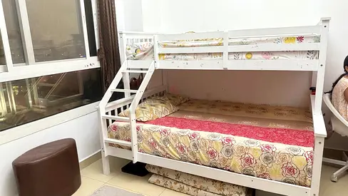 White Wooden Bunk Bed with Stairs - very Good Condition for kids bedroom