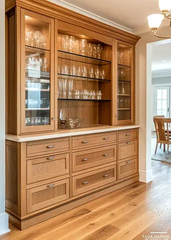 Solid Oak Built-in Display Cabinet with Drawers