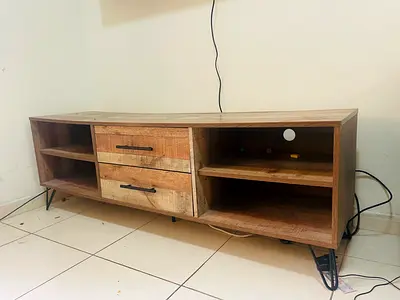 Wooden TV Entertainment Unit with Drawers - Rustic Finish