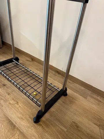 Adjustable Double Rail Clothes Rack with Shoe Shelf - Good Condition
