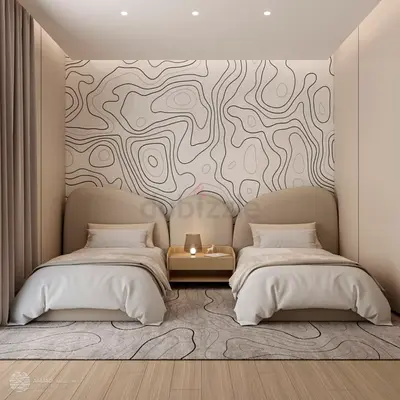 Pair of Beige Single Beds with Headboards