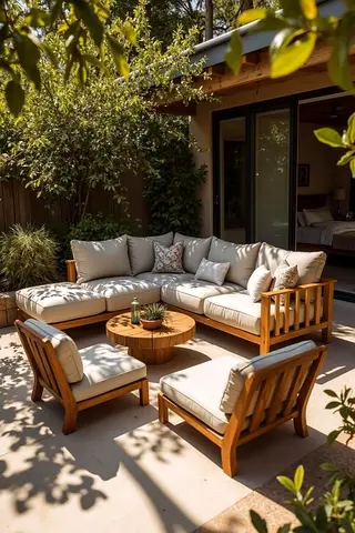 Outdoor Wooden Sofa Set with Cushions - 6 Pieces