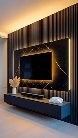 Modern Wall-Mounted Entertainment Panel with Backlit Marble Effect