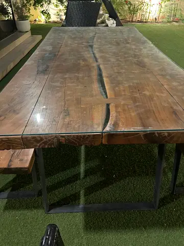 Solid Live-Edge Wooden Dining Table with Metal Legs and add on glass top