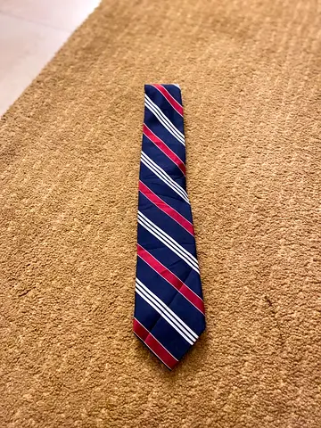 Navy Blue Red Striped Mens Silk Tie - Classic Formal Tie