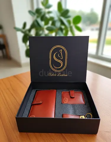 Genuine Leather brown leather wallet  card holder gift set (new)