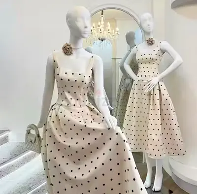 Cream polka dot midi dress – elegant vintage-style fit-and-flare