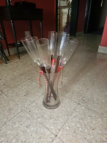Set Of Glass Vase with Decorative Champagne Flutes
