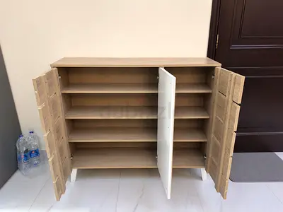 Wooden Multi-Shelf Shoe Cabinet / Storage Cupboard - Light Oak Finish