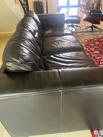 Black Leather 3-Seater Sofa in Used Condition