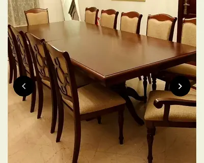 Solid Wood 10-Seater Dining Table with Upholstered Chairs