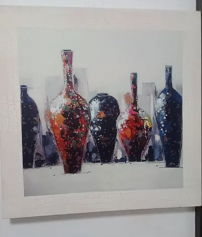 Framed Abstract Painting of Decorative Vases