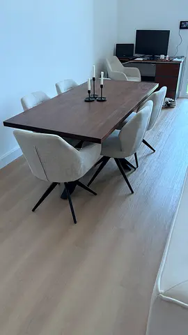 Wood Dining Table with 6 Upholstered Swivel Chairs - Modern Set (1.80 x 90)
