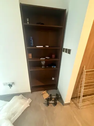 Tall Wooden Bookcase / Shelving Unit in Dark Finish — Good Condition