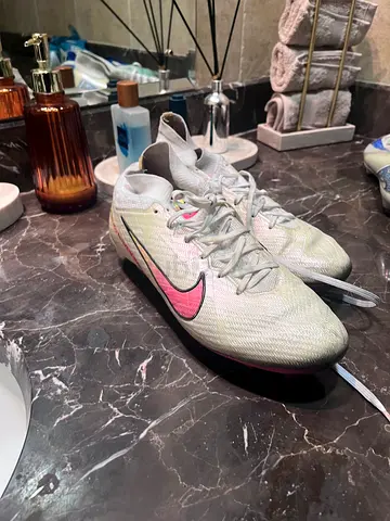 Used Nike Football Boots/Cleats - Size Unknown, White with Pink Swoosh