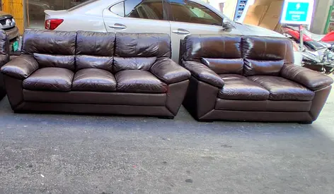 Brown Leather 3-Seater Sofa + 2-Seater Loveseat Set — Good Condition