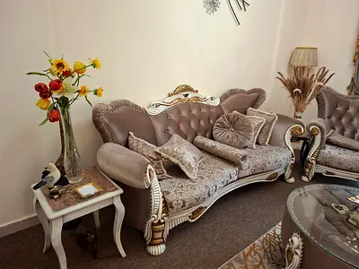 TURKISH WOODEN 8 Seater sof dining table set with 8 upholstered chairs and sideboard IN V.G.C