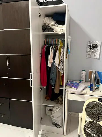 Slim White Standing Wardrobe / Clothes Cabinet - Good Condition