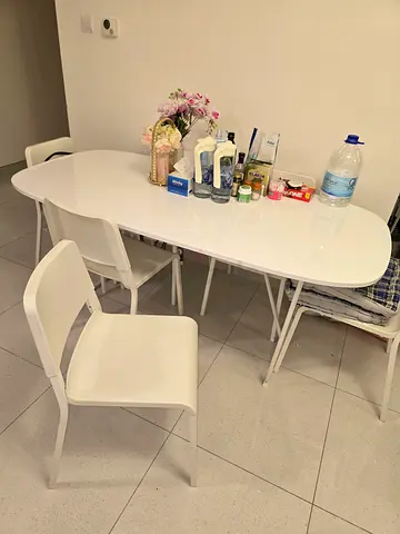 IKEA White Oval Dining Table with 6 Matching Chairs - Good Condition