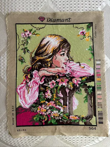 Vintage Handmade Needlepoint Tapestry – Elegant Lady