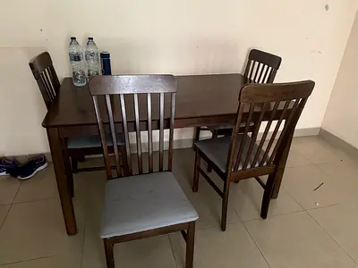 Solid Wood 4-Seater Dining Table with Chairs - Dark Brown