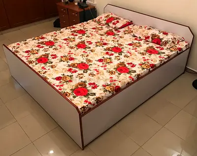 Double Bed with Storage including Medicated Mattress and Floral Bedding - Good Condition