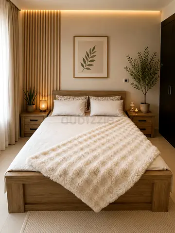 Solid Wood Double Bed with Matching Nightstands - Natural Oak Finish
