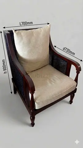Solid Wood Armchair with Cushions - Classic Design (700x900mm)