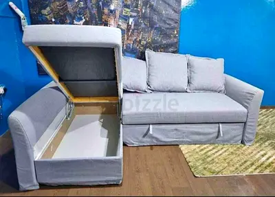 fabric L-shaped sofa bed  with storage and removable cushions