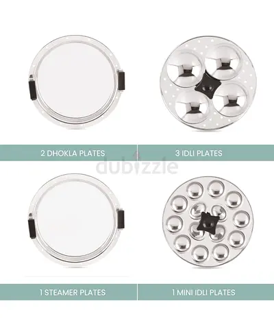 Stainless Steel Idli  Steamer Plate Set (3-idli, mini idli, dhokla, steamer)