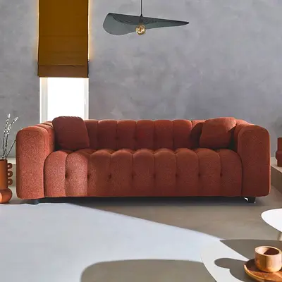 Extra soft padded channel 3 seater boucle sofa