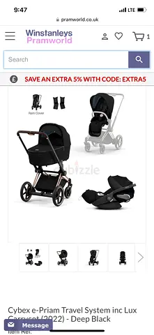 Cybex e-Priam Travel System with Lux Carrycot  Car Seat  toddler seat — Deep Black (2022)