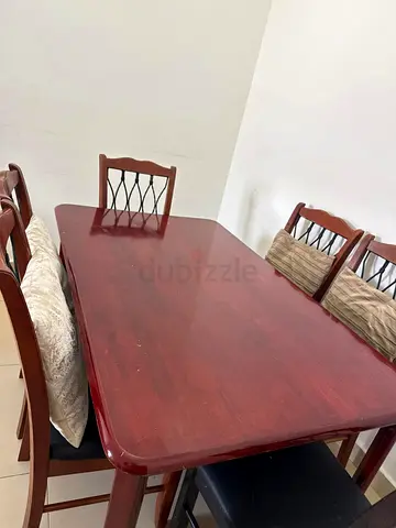 Solid Wood Dining Table with 6 Chairs - Dark Cherry Finish