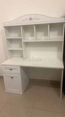 White Wooden desk Unit with Shelves and Cabinet