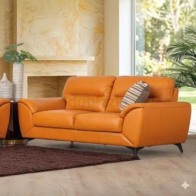 Modern Tan Leather 3-Seater Sofa in Good Condition