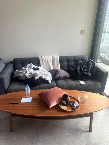 3-Seater Dark Grey Fabric Sofa with Oval Coffee Table - Good Condition