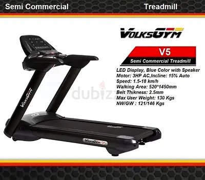 VolksGym V5 Semi-Commercial Treadmill - 3HP, Incline, Good Condition