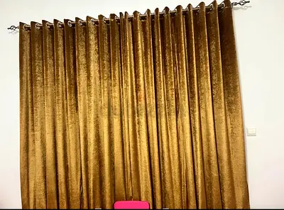Gold Velvet Eyelet Curtains - Pair, Heavy Drapes