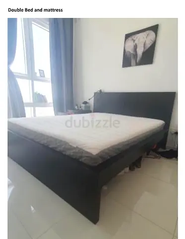 Double bed frame with mattress - dark brown, good condition