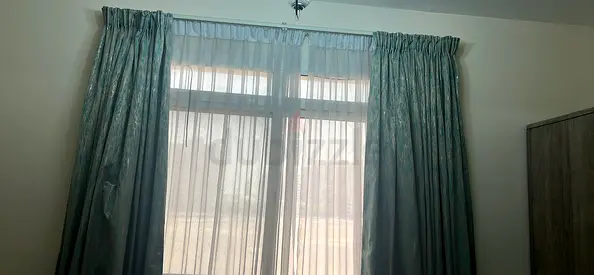 Light blue blackout curtains with sheer inner panels - set for large window ,balcony use