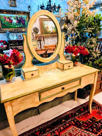 Vintage Wooden Dressing Table with Oval Mirror