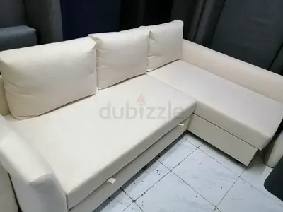 Used L-shaped Cream Fabric Sofa with Chaise - Good Condition