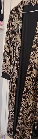 Long patterned open-front cardigan / duster - black and beige, size approx M 60 size