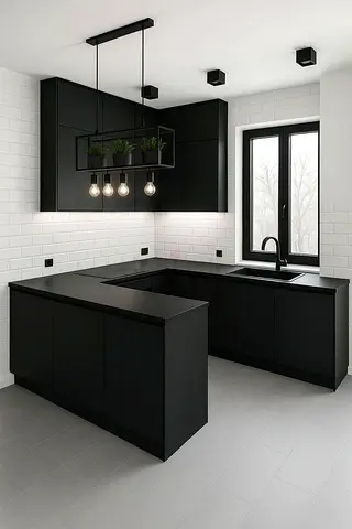 Modern Matte Black Kitchen Cabinets with Breakfast Island (Used)