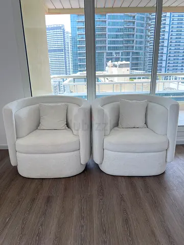 Pair of Modern Cream Boucle Lounge Chairs - Excellent Condition