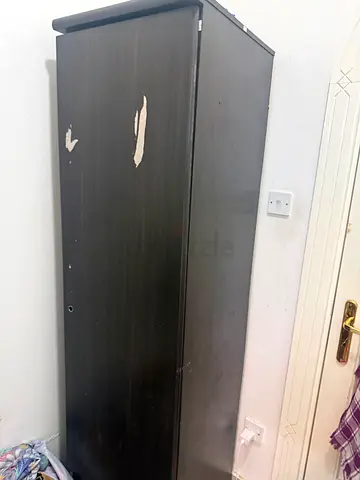 Dark wooden wardrobe / armoire - single door, worn finish