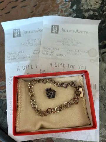 James Avery silver-tone charm bracelet with a retired cupcake charm