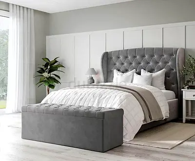Headboard Designe Queen size fully customisable bedframe in soft Fabric storage can be installed