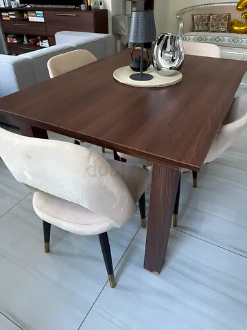 Wooden Dining Table with 4 Upholstered Chairs