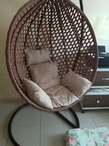 Egg Rattan Hanging Chair with Cushions - Brown